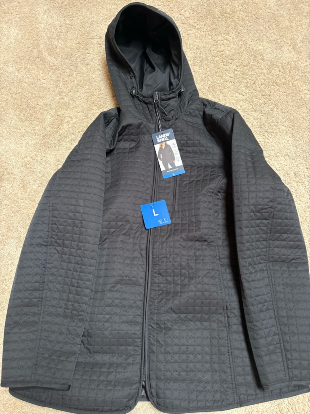 Lands' End Women’s Black Quilted Hooded Jacket